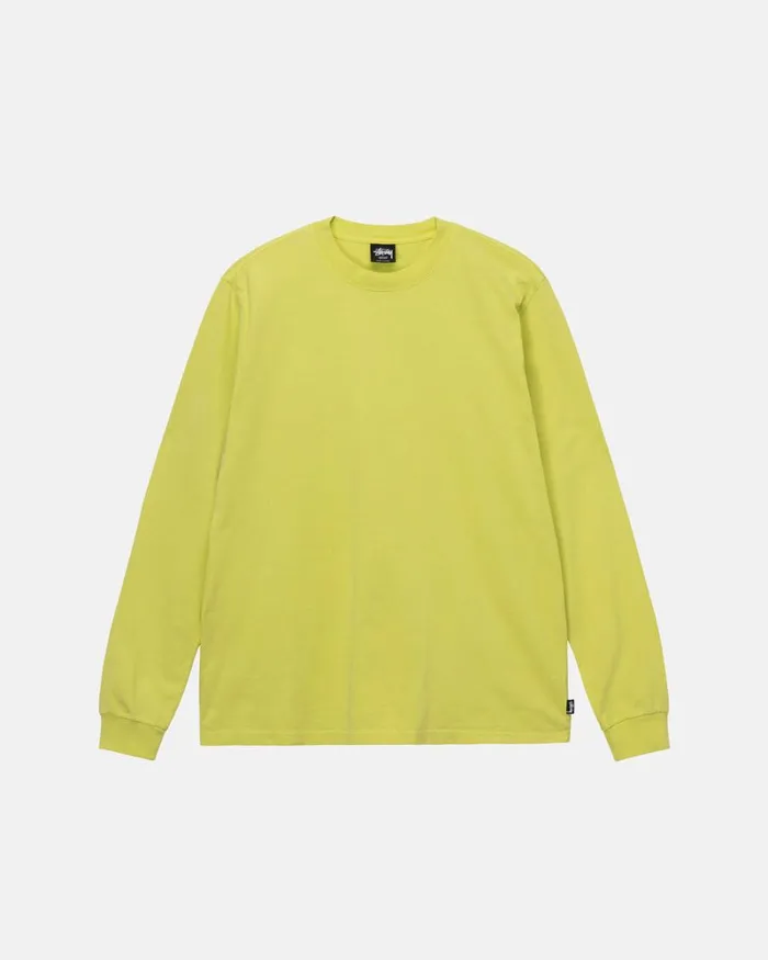 Tees Men Stussy HEAVYWEIGHT PIGMENT DYED LS CREW Yellow