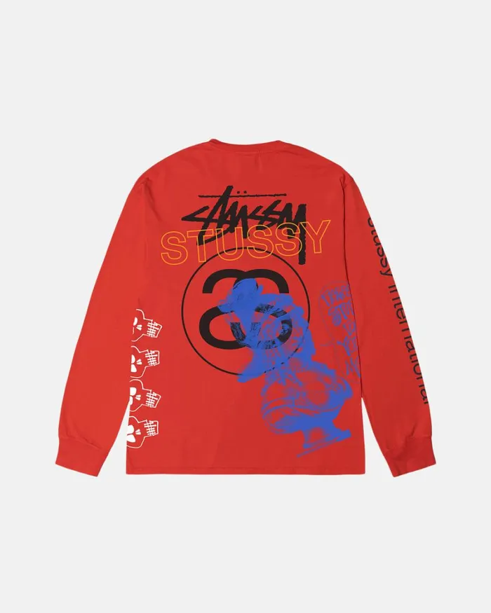 Tees Men Stussy TEST STRIKE PIGMENT DYED LS TEE Tomato