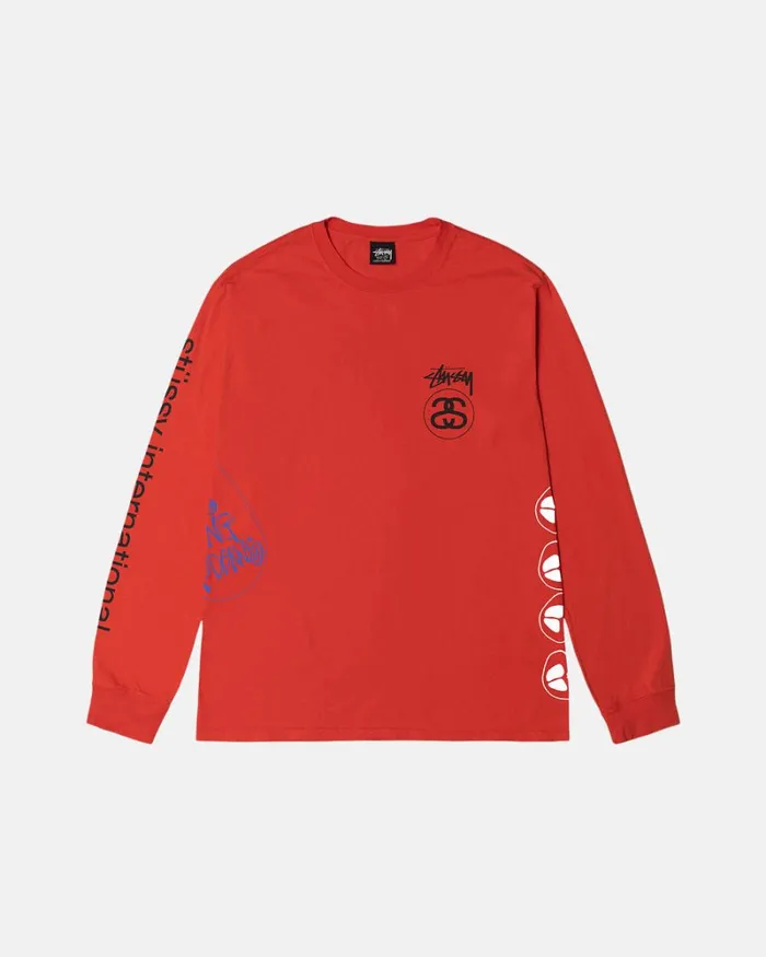 Tees Men Stussy TEST STRIKE PIGMENT DYED LS TEE Tomato Tees Men Stussy TEST STRIKE PIGMENT DYED LS TEE Tomato