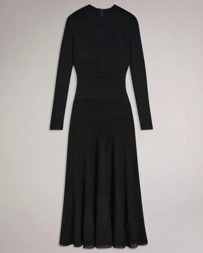 Textured ALine Midi Dress Black Women Ted Baker Clothing