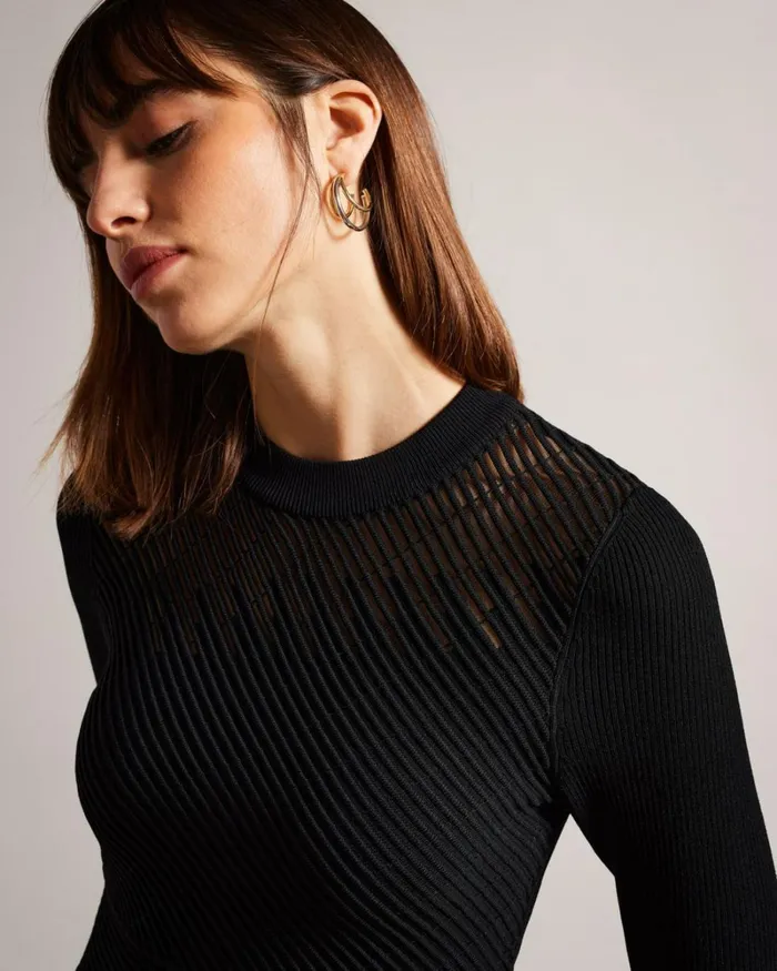 Textured ALine Midi Dress Black Women Ted Baker Clothing Textured ALine Midi Dress Black Women Ted Baker Clothing