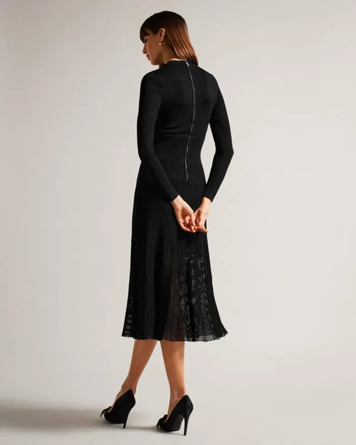 Textured ALine Midi Dress Black Women Ted Baker Clothing Textured ALine Midi Dress Black Women Ted Baker Clothing
