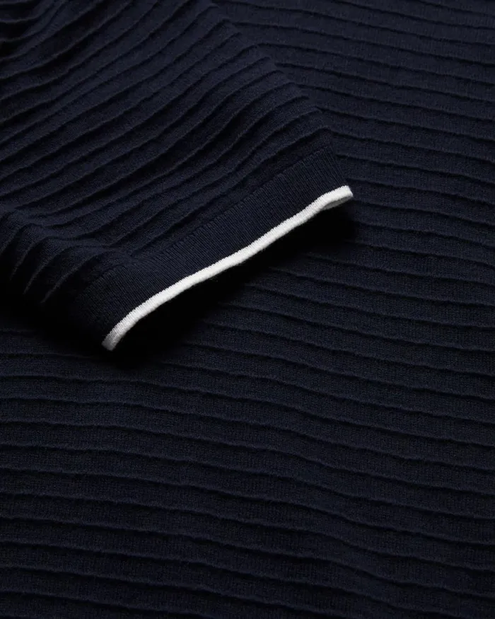 Textured Stripe Knitted Polo Shirt Navy Men Ted Baker Clothing