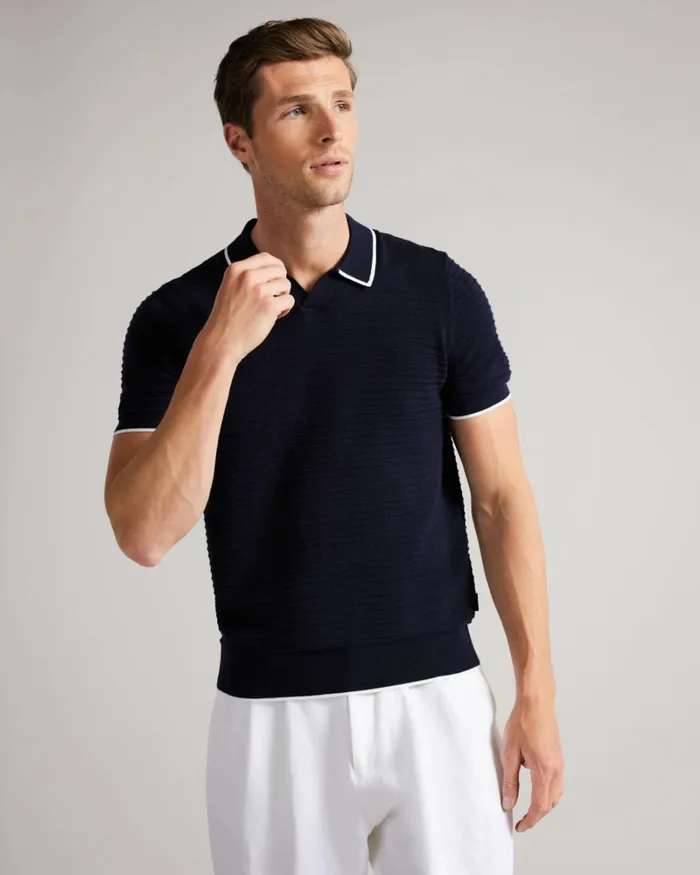 Textured Stripe Knitted Polo Shirt Navy Men Ted Baker Clothing Textured Stripe Knitted Polo Shirt Navy Men Ted Baker Clothing