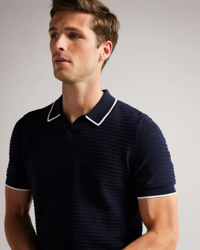 Textured Stripe Knitted Polo Shirt Navy Men Ted Baker Clothing Textured Stripe Knitted Polo Shirt Navy Men Ted Baker Clothing