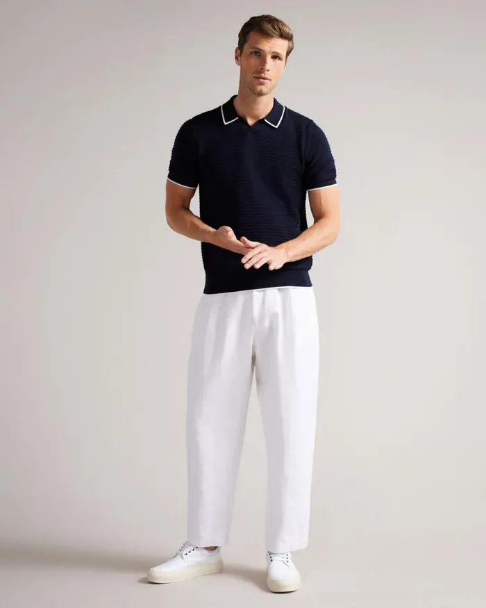 Textured Stripe Knitted Polo Shirt Navy Men Ted Baker Clothing Textured Stripe Knitted Polo Shirt Navy Men Ted Baker Clothing