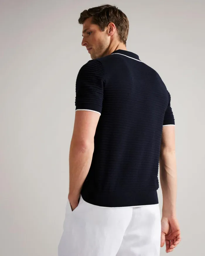 Textured Stripe Knitted Polo Shirt Navy Men Ted Baker Clothing Textured Stripe Knitted Polo Shirt Navy Men Ted Baker Clothing