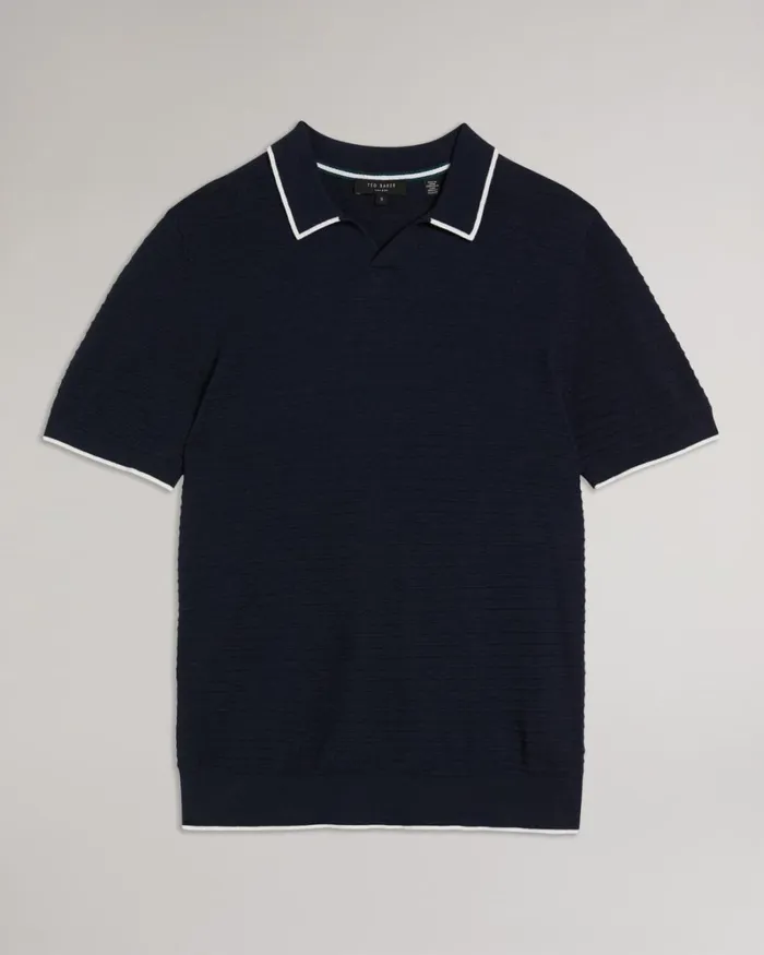 Textured Stripe Knitted Polo Shirt Navy Men Ted Baker Clothing Textured Stripe Knitted Polo Shirt Navy Men Ted Baker Clothing