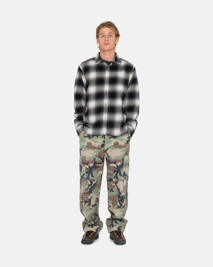 Tops and Shirts Men Stussy BAY PLAID SHIRT Charcoal Tops and Shirts Men Stussy BAY PLAID SHIRT Charcoal