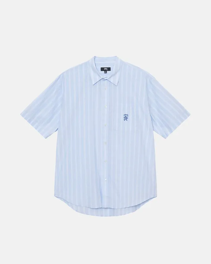 Tops and Shirts Men Stussy BOXY STRIPED SS SHIRT Lt Blue Stripe