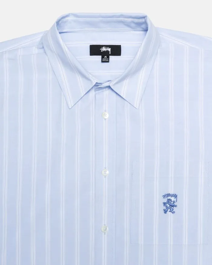 Tops and Shirts Men Stussy BOXY STRIPED SS SHIRT Lt Blue Stripe Tops and Shirts Men Stussy BOXY STRIPED SS SHIRT Lt Blue Stripe