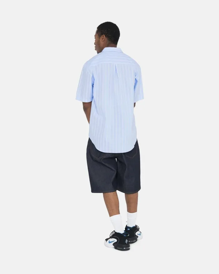 Tops and Shirts Men Stussy BOXY STRIPED SS SHIRT Lt Blue Stripe Tops and Shirts Men Stussy BOXY STRIPED SS SHIRT Lt Blue Stripe
