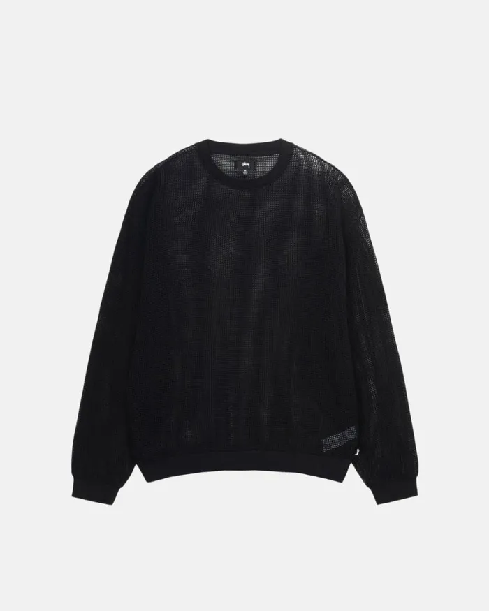 Tops and Shirts Men Stussy COTTON MESH LS CREW Black