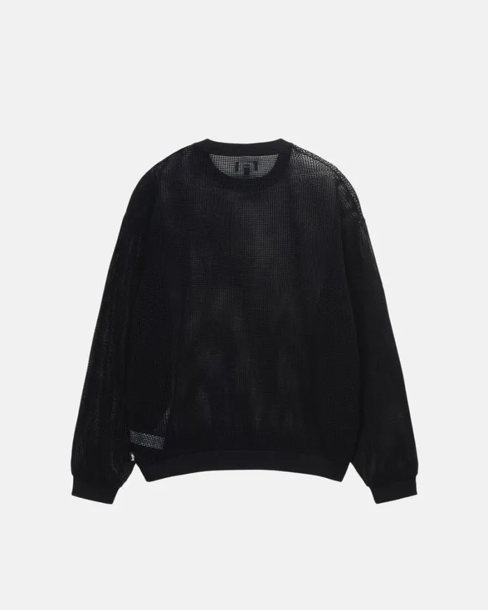Tops and Shirts Men Stussy COTTON MESH LS CREW Black Tops and Shirts Men Stussy COTTON MESH LS CREW Black