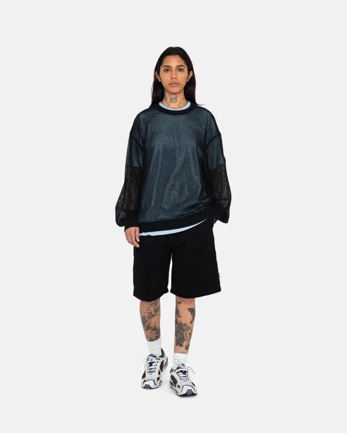 Tops and Shirts Men Stussy COTTON MESH LS CREW Black Tops and Shirts Men Stussy COTTON MESH LS CREW Black