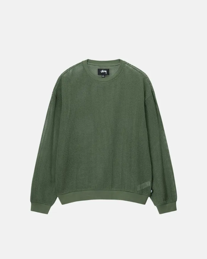 Tops and Shirts Men Stussy COTTON MESH LS CREW Olive