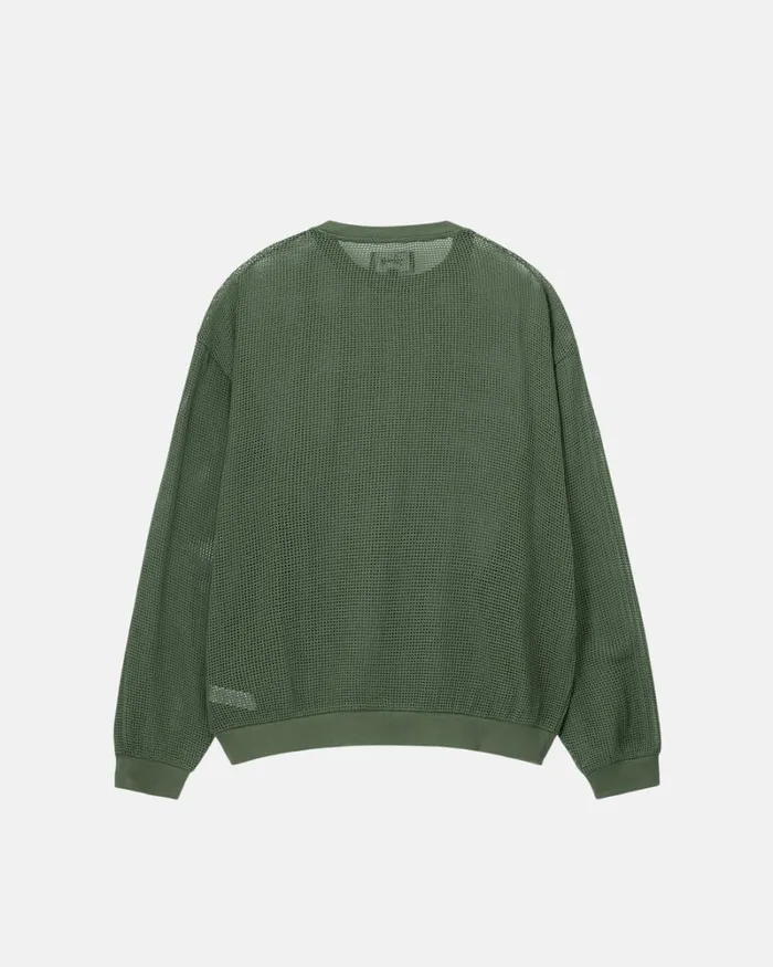 Tops and Shirts Men Stussy COTTON MESH LS CREW Olive Tops and Shirts Men Stussy COTTON MESH LS CREW Olive