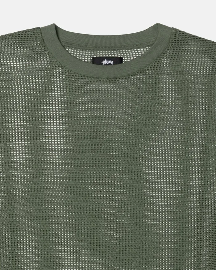 Tops and Shirts Men Stussy COTTON MESH LS CREW Olive Tops and Shirts Men Stussy COTTON MESH LS CREW Olive