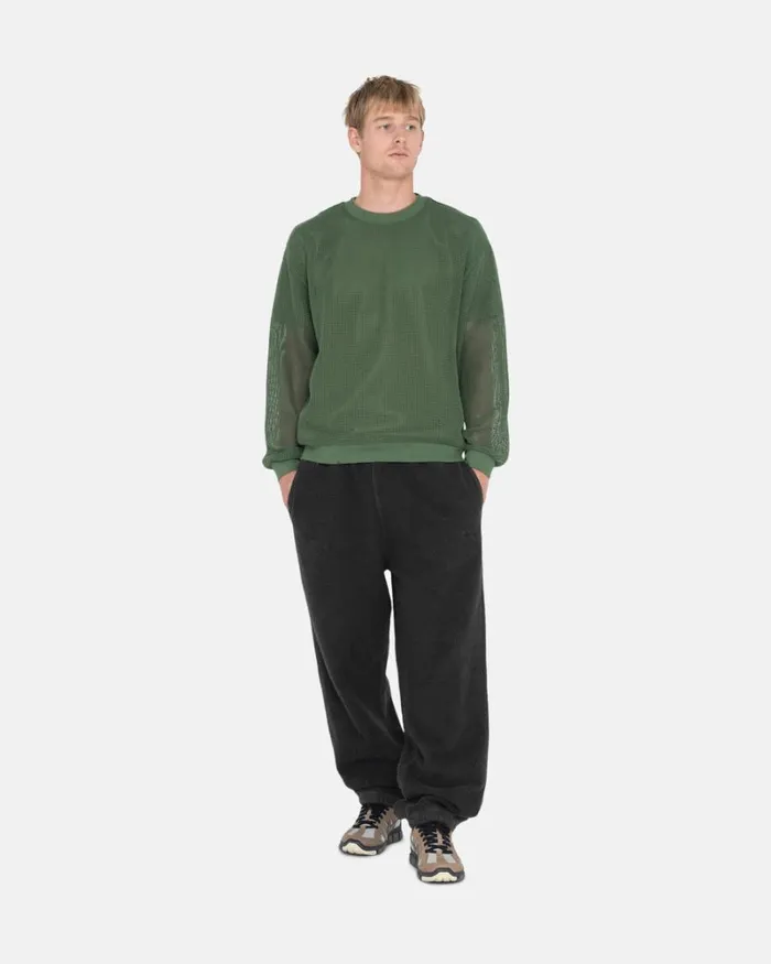 Tops and Shirts Men Stussy COTTON MESH LS CREW Olive Tops and Shirts Men Stussy COTTON MESH LS CREW Olive