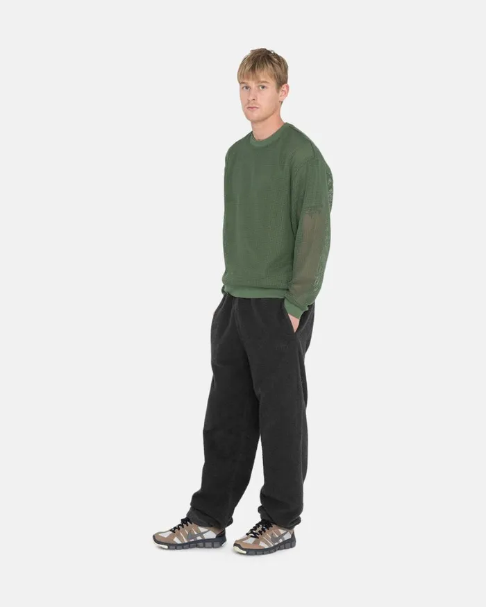 Tops and Shirts Men Stussy COTTON MESH LS CREW Olive Tops and Shirts Men Stussy COTTON MESH LS CREW Olive