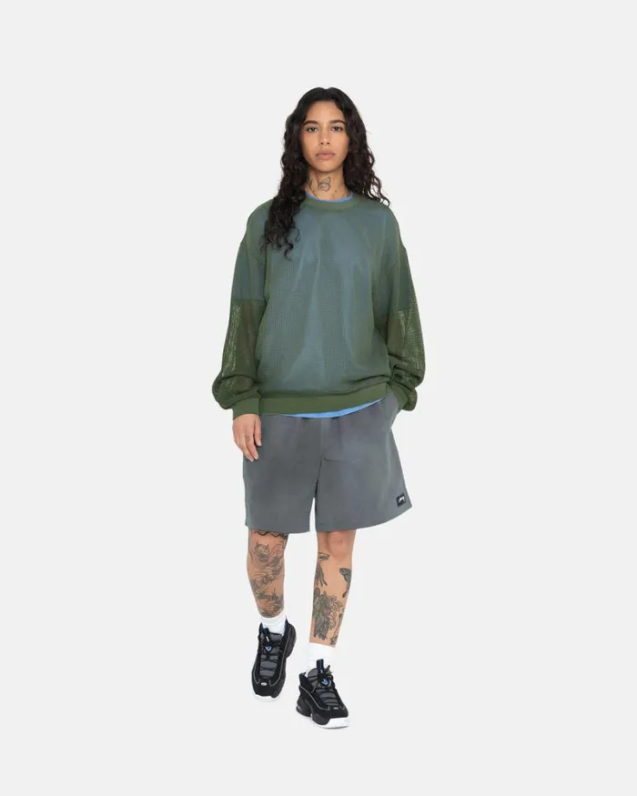 Tops and Shirts Men Stussy COTTON MESH LS CREW Olive Tops and Shirts Men Stussy COTTON MESH LS CREW Olive