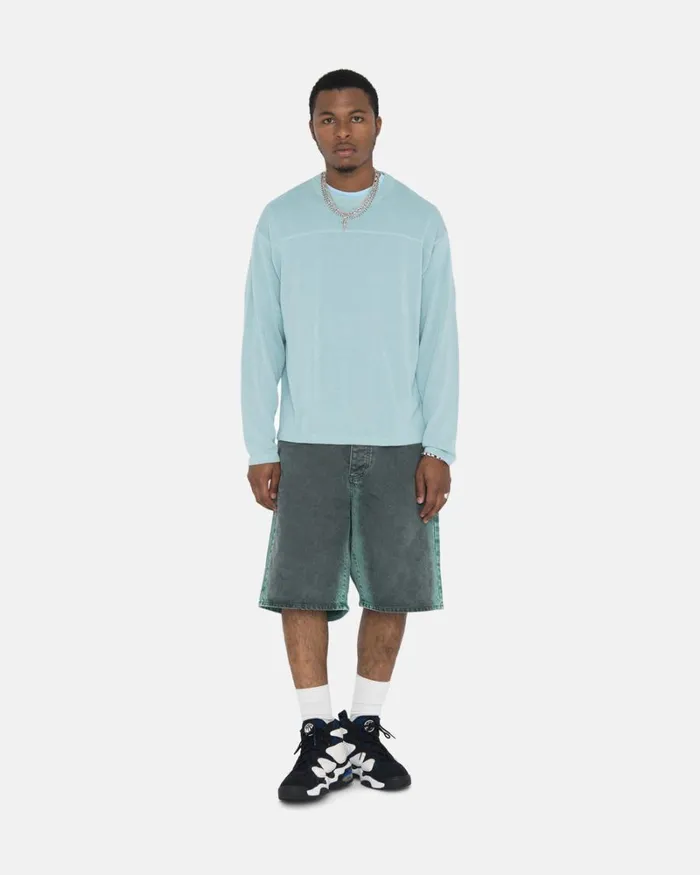 Tops and Shirts Men Stussy FOOTBALL SWEATER Light Blue Tops and Shirts Men Stussy FOOTBALL SWEATER Light Blue