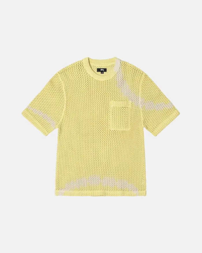 Tops and Shirts Men Stussy O039DYED HEAVYWEIGHT MESH CREW Tie Dye Yellow