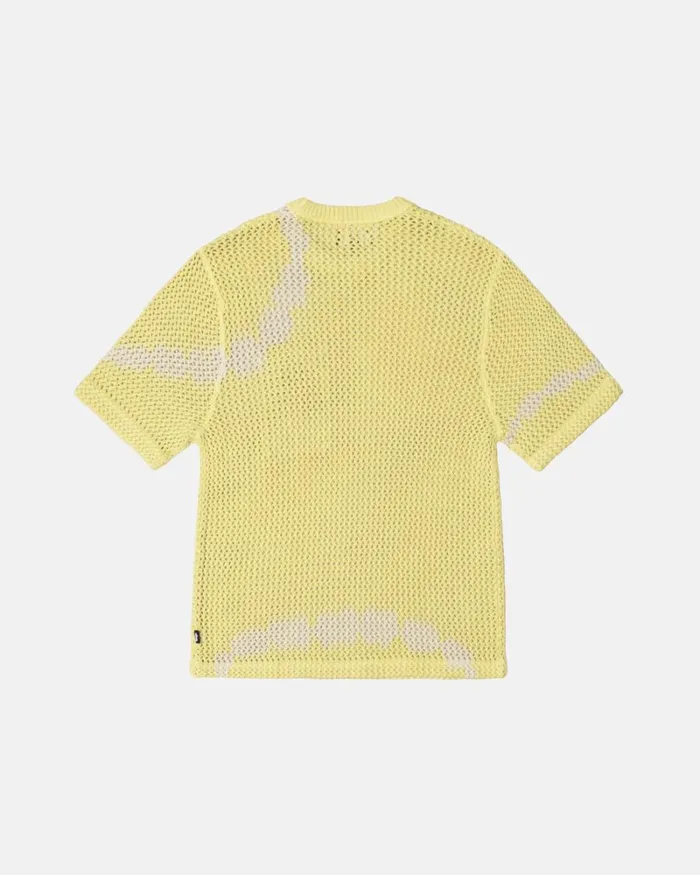 Tops and Shirts Men Stussy O039DYED HEAVYWEIGHT MESH CREW Tie Dye Yellow Tops and Shirts Men Stussy O039DYED HEAVYWEIGHT MESH CREW Tie Dye Yellow