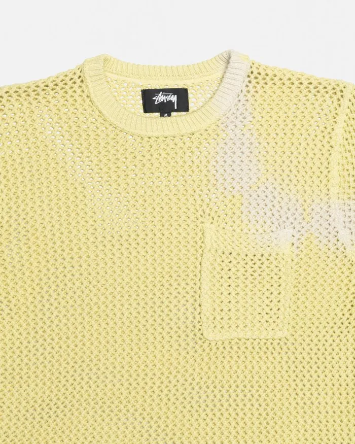Tops and Shirts Men Stussy O039DYED HEAVYWEIGHT MESH CREW Tie Dye Yellow Tops and Shirts Men Stussy O039DYED HEAVYWEIGHT MESH CREW Tie Dye Yellow