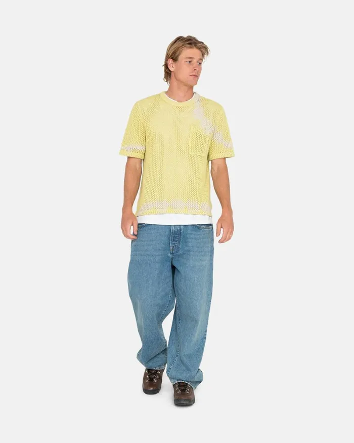 Tops and Shirts Men Stussy O039DYED HEAVYWEIGHT MESH CREW Tie Dye Yellow Tops and Shirts Men Stussy O039DYED HEAVYWEIGHT MESH CREW Tie Dye Yellow