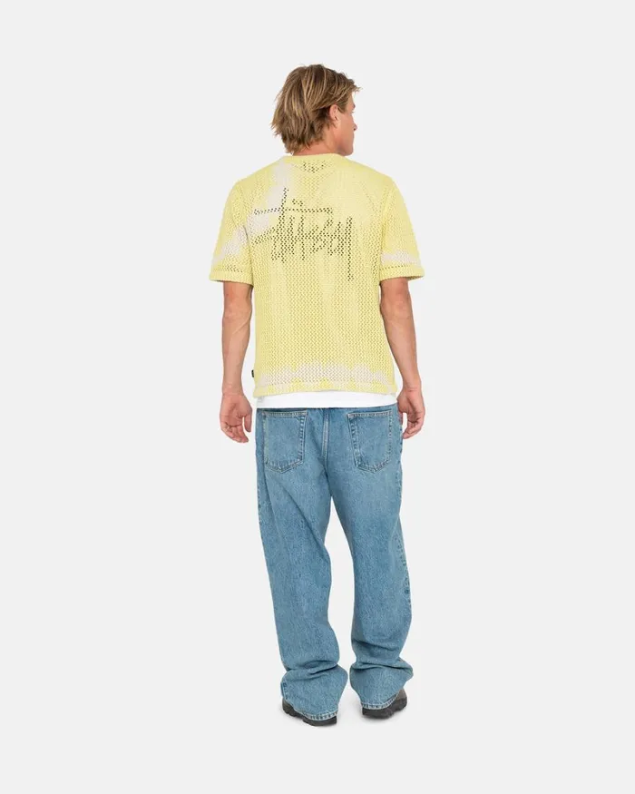 Tops and Shirts Men Stussy O039DYED HEAVYWEIGHT MESH CREW Tie Dye Yellow Tops and Shirts Men Stussy O039DYED HEAVYWEIGHT MESH CREW Tie Dye Yellow