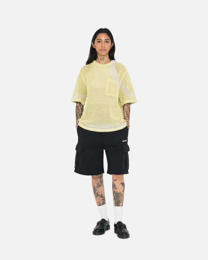 Tops and Shirts Men Stussy O039DYED HEAVYWEIGHT MESH CREW Tie Dye Yellow Tops and Shirts Men Stussy O039DYED HEAVYWEIGHT MESH CREW Tie Dye Yellow