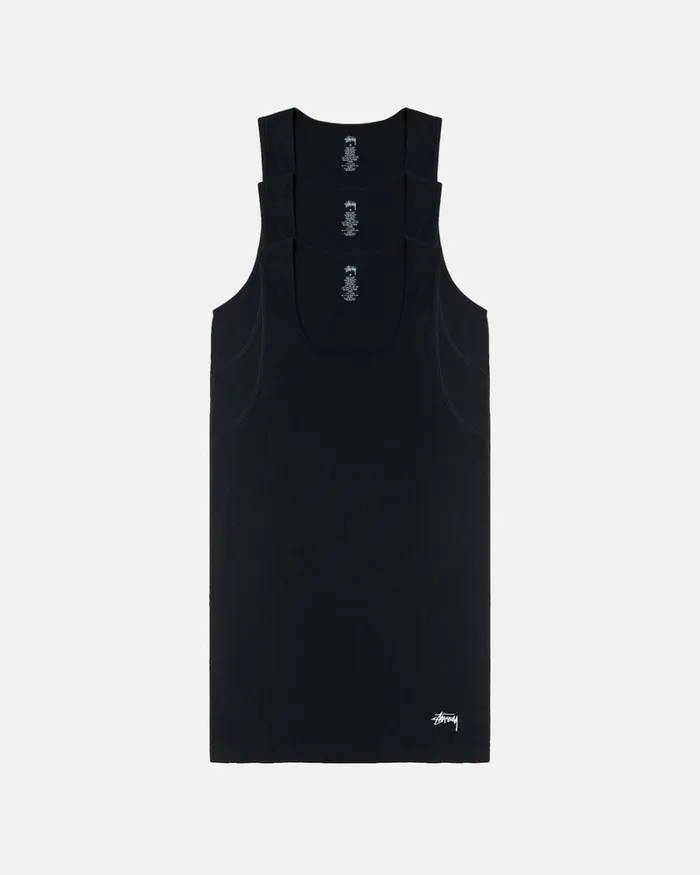Tops and Shirts Men Stussy RIBBED TANK 8211 3 PACK Black