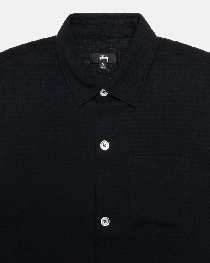 Tops and Shirts Men Stussy WRINKLY GINGHAM SS SHIRT Black Tops and Shirts Men Stussy WRINKLY GINGHAM SS SHIRT Black