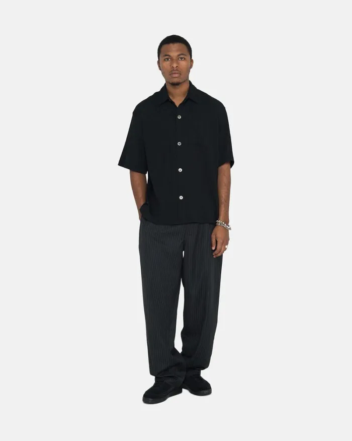 Tops and Shirts Men Stussy WRINKLY GINGHAM SS SHIRT Black Tops and Shirts Men Stussy WRINKLY GINGHAM SS SHIRT Black