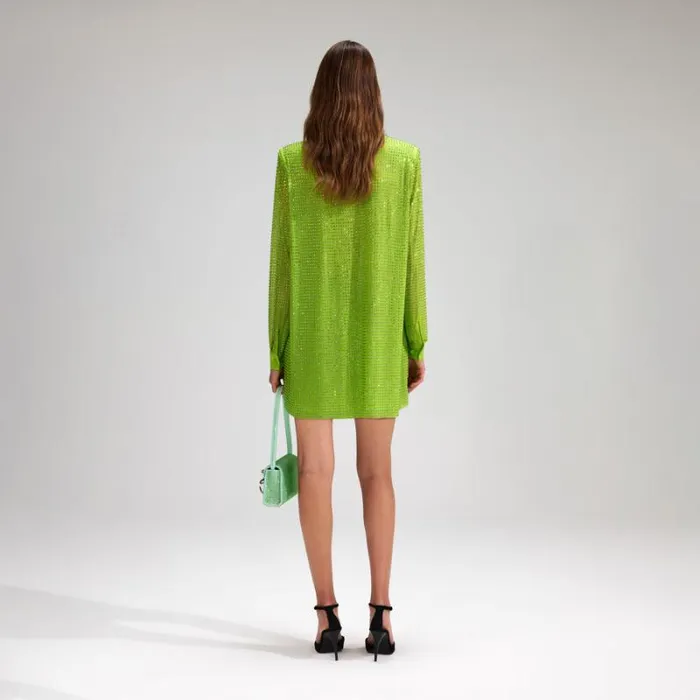 Tops Woman SelfPortrait Green Rhinestone Mesh Shirt Tops Woman SelfPortrait Green Rhinestone Mesh Shirt