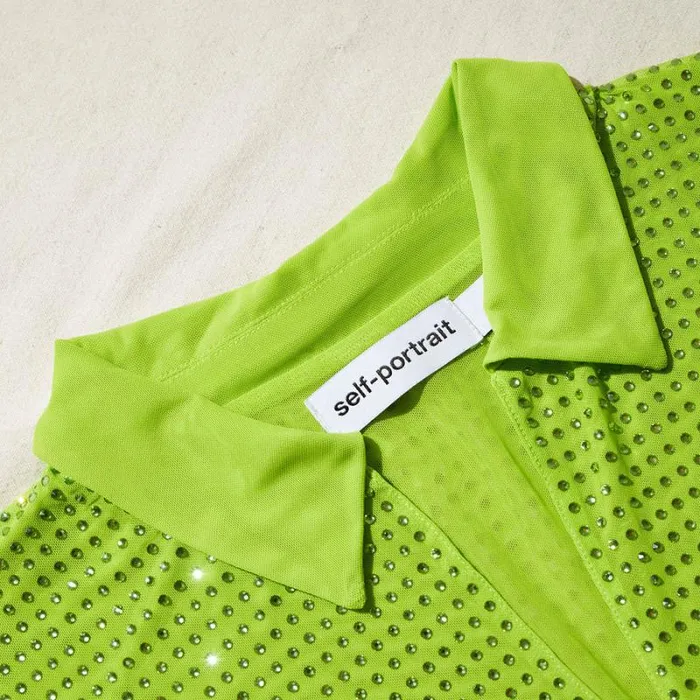 Tops Woman SelfPortrait Green Rhinestone Mesh Shirt Tops Woman SelfPortrait Green Rhinestone Mesh Shirt
