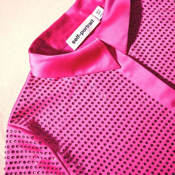 Tops Woman SelfPortrait Pink Rhinestone Satin Shirt Tops Woman SelfPortrait Pink Rhinestone Satin Shirt