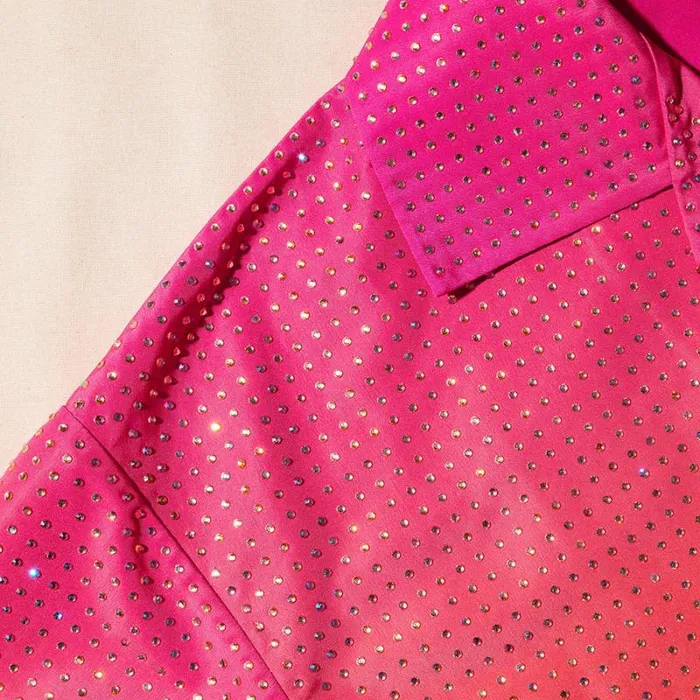 Tops Woman SelfPortrait Pink Rhinestone Taffeta Cropped Shirt Tops Woman SelfPortrait Pink Rhinestone Taffeta Cropped Shirt