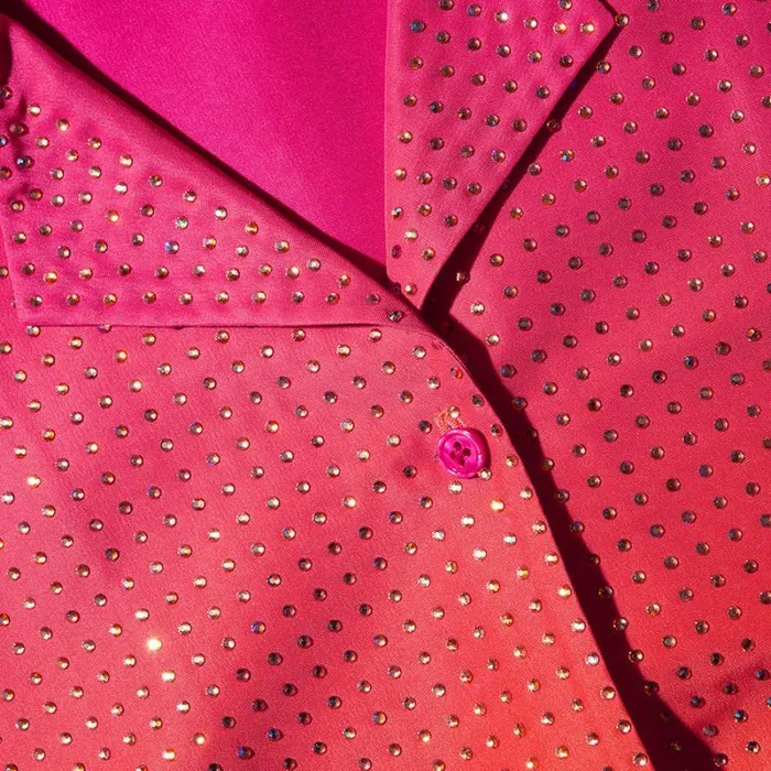 Tops Woman SelfPortrait Pink Rhinestone Taffeta Cropped Shirt Tops Woman SelfPortrait Pink Rhinestone Taffeta Cropped Shirt