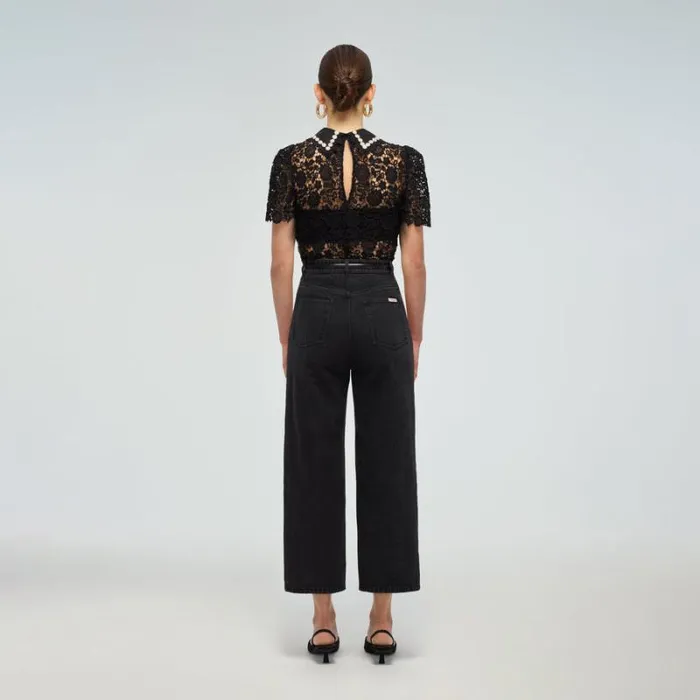 Tops Woman SelfPortrait Stretch Crepe Flared Sleeve Top Tops Woman SelfPortrait Stretch Crepe Flared Sleeve Top
