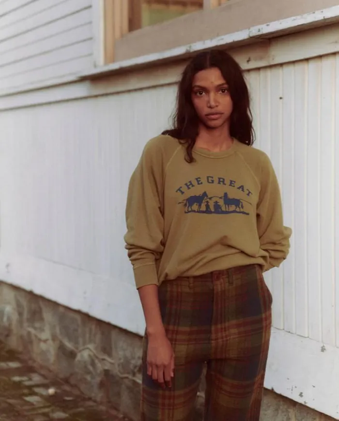 Tops Women039s The Great The College Sweatshirt Washed Fir Green With Gaucho Graphic
