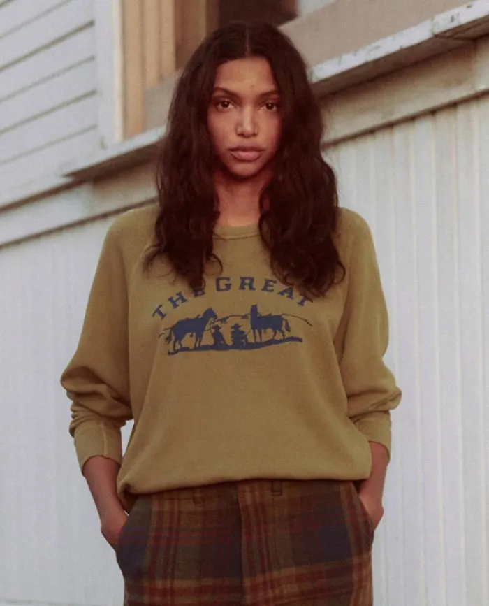 Tops Women039s The Great The College Sweatshirt Washed Fir Green With Gaucho Graphic