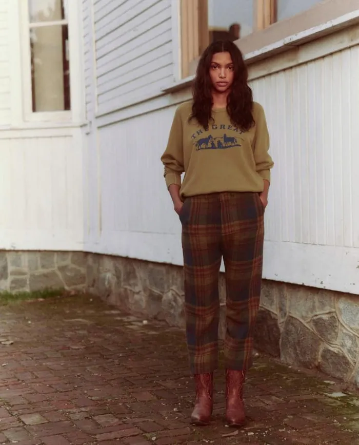 Tops Women039s The Great The College Sweatshirt Washed Fir Green With Gaucho Graphic