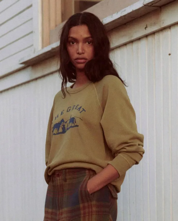 Tops Women039s The Great The College Sweatshirt Washed Fir Green With Gaucho Graphic