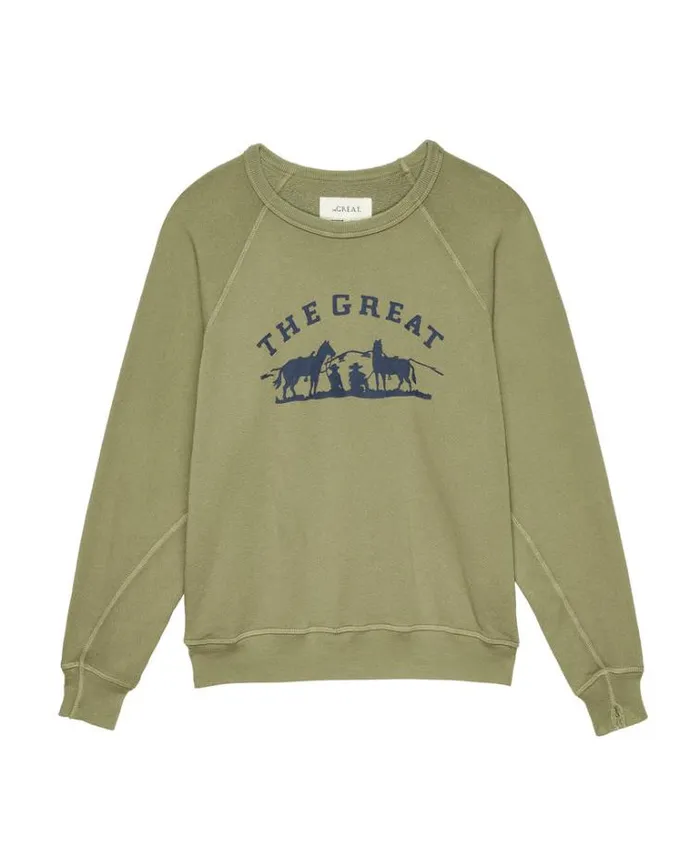 Tops Women039s The Great The College Sweatshirt Washed Fir Green With Gaucho Graphic