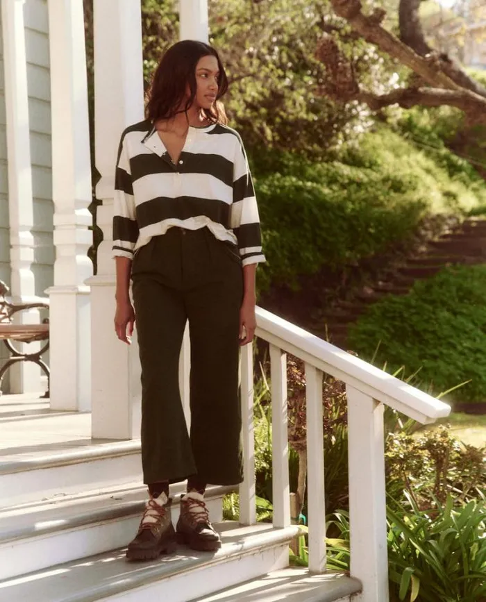Tops Women039s The Great The Shrunken Henley Dark Cypress Stripe