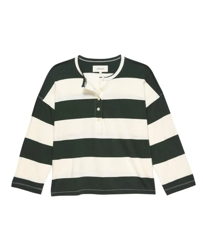 Tops Women039s The Great The Shrunken Henley Dark Cypress Stripe