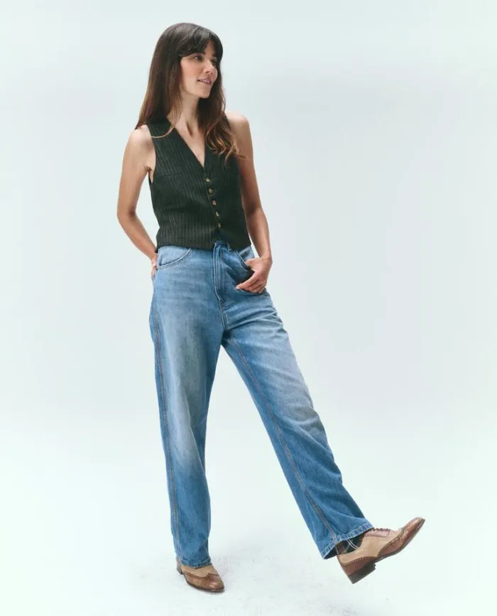 Tops Women039s The Great The Suit Vest Gray Pin Stripe