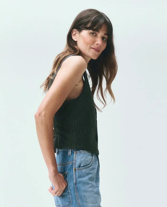 Tops Women039s The Great The Suit Vest Gray Pin Stripe